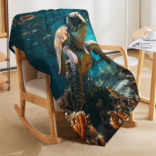 Manta cálida de forro polar suave con estampado de tortuga 5