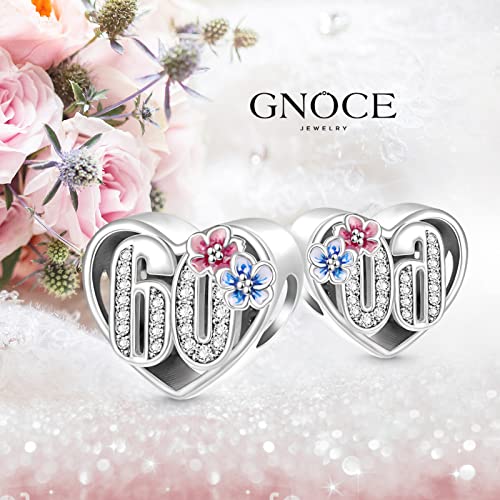 GNOCE Celebration 60th Birthday Heart Charms 925 Sterling Silver Bead Charms Birthday Gift for Women Wife Fit Snake Chain Bracelets (60th Birthday)2