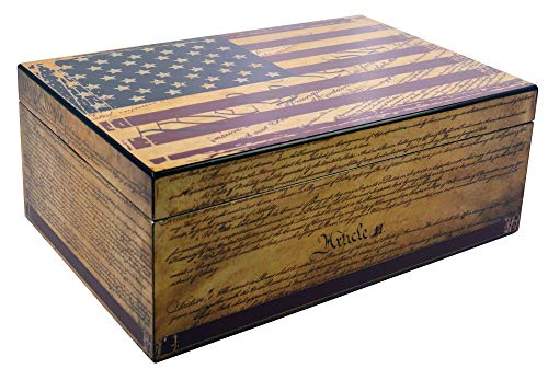 Humidor Supreme Constitution, Cigar Humidor Honoring The Supreme Law, Spanish Cedar Tray, 3 Dividers, Holds up to 100 Cigars