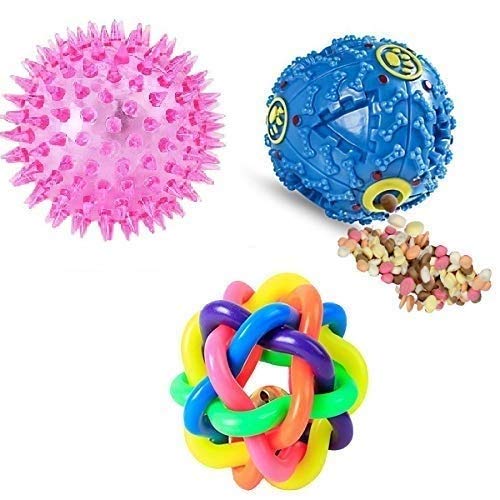 PSK PET MART Toys for Pets Pet Treat Balls, Interactive Food Treat Dispensing Pet Toys,Chew Light Ball Toy, Pet Puzzles Toys, Dog/Cat Chew Teeth Cleaning Toys (Pack of 3)__0054