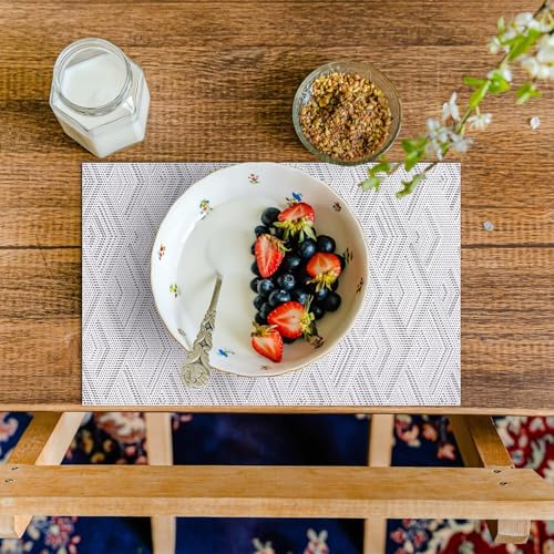 Image of YELONA Placemats for Dining Table - Heat Resistant, Non-Slip & Washable PVC Vinyl Table Mats - Set of 6, 45 x 30 cm (Grey & Black)