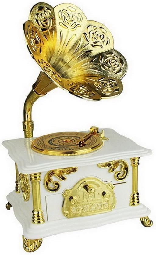 Image of AUGEN Exclusive Music Box Musical 360 rotatable Carousel Children's Wooden Men and Women Birthday Creative Christmas Valentine's Day Gift Home Decoration (Gramophone B)