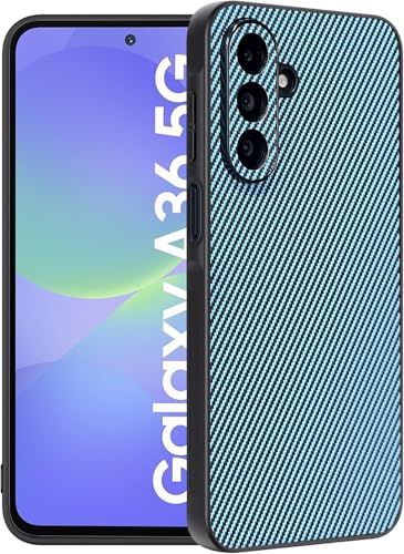 Image of DIZORO Carbon Fiber Case for Samsung Galaxy A36 5g Fusion 5g Smooth Touch Rubber Phone Cases Non-Slip, Camera Protection Fingerprint Resistant Full Body Protective Shockproof Back Cover - Sierra Blue