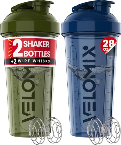 VELOMIX 2 Pack 28oz Protein Shaker Bottle for Protein Mixes,