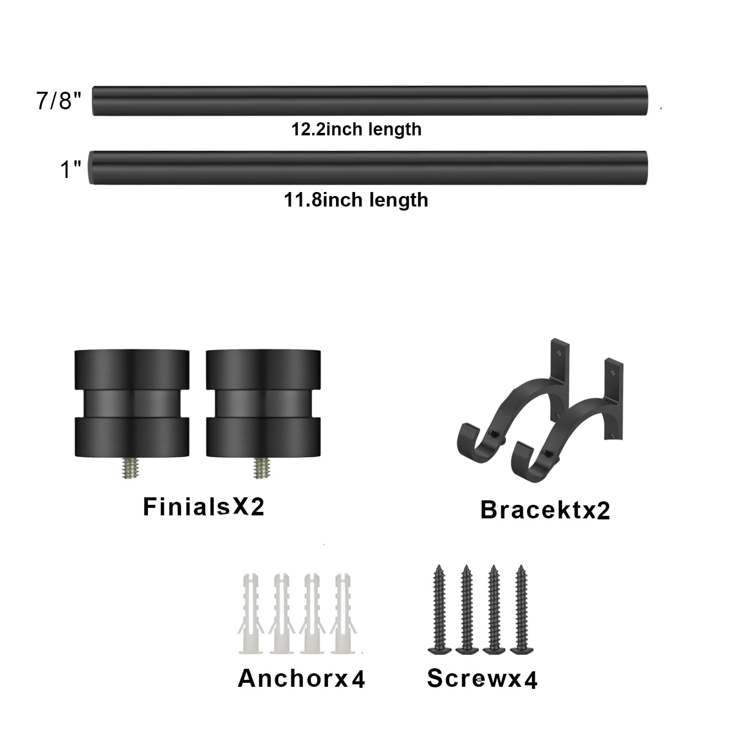 Matte Black Curtain Rods - Adjustable 12-20 Inch -6 Matte Black Curtain Rods - Adjustable 12-20 Inch -6