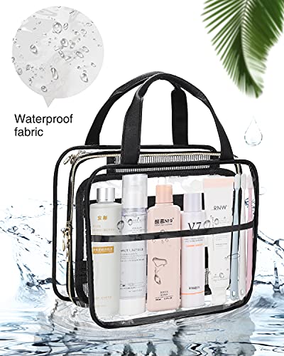 Hanging Toiletry Bag, Clear Travel Toiletry Bag with Detachable TSA Approved Small Clear Bag Airline 3-1-1 Carry On Compliant Bag Makeup Bag for Men and Women (Black)