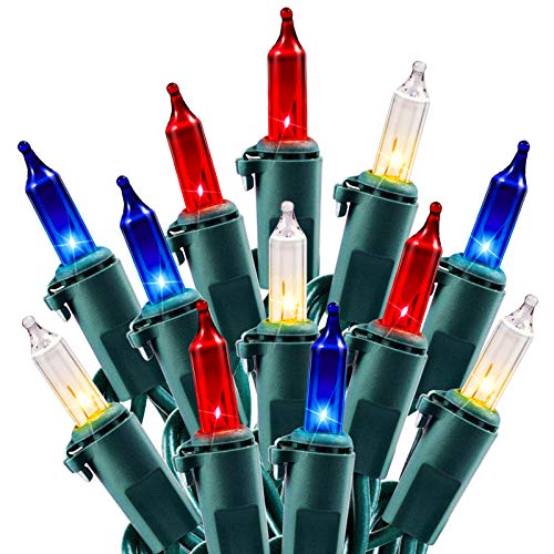 Image of Minetom Red White Blue Christmas Lights Green Wire - 100 Count 4th July Decoration Patriotic Mini String Lights Waterproof for Indoor Outdoor Xmas Holiday Party Patio Independence Day Decoration