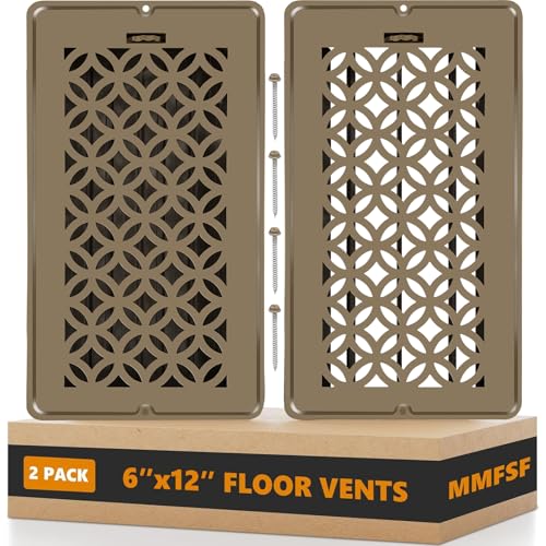 Floor Vent Covers Floor Register 6x12 2 Pack Adjustable Decorative Vent Covers for Home Floor Ceiling or Sidewall Vent with Screws Rust-Proof Heavy Duty Walkable Steel Floor Vents (6 X 12)