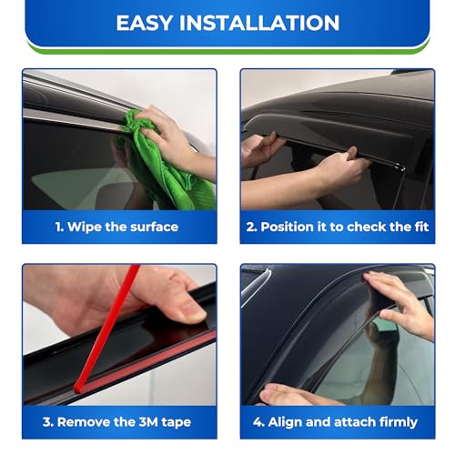 Image of KPY Window Visor Compatible with Toyota Corolla 2009-2013, Rain Guard Side Window Vent Deflectors Tape-On Style, 2009 2010 2011 2012 2013, Black