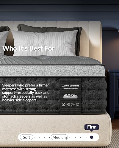 Image of Firm Queen Mattress 14 inch, Cooling Hybrid Mattress in a Box for Deep Sleep, Luxury Hotel-Collection Design, Enhanced Back & Hip Support, Fiberglass-Free & CertiPUR-US, 365-Night Trial