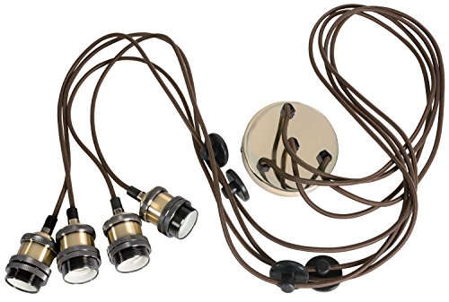 MP Essentials MPE Retro Moderno de Techo Colgante Industrial Cluster luz de la lámpara de Montaje de 4 Bombillas E27 - latón Antiguo