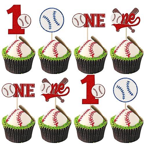 Rsstarxi 24 Pack Baseball One Cupcake Toppers Glitter