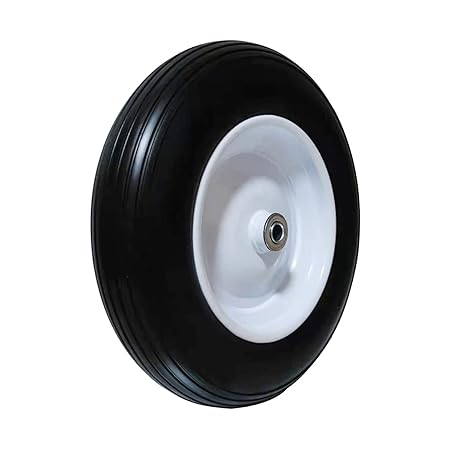 14.5 inch Flat-Free Wheelbarrow Tire with 5/8 & 3/4 Bearings, 3.25? Hub Universal Fit Wheelbarrow Wheels Solid Rubber Tire Replacement Wheelbarrow Wheel for Wheel Barrel Yard Cart Garden Wagon