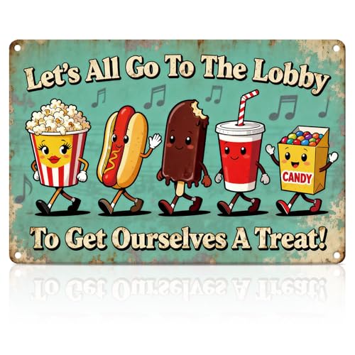 UBIMKW Movie Theatre Snacks Metal Tin,Let's All Go To The Lobby Sign