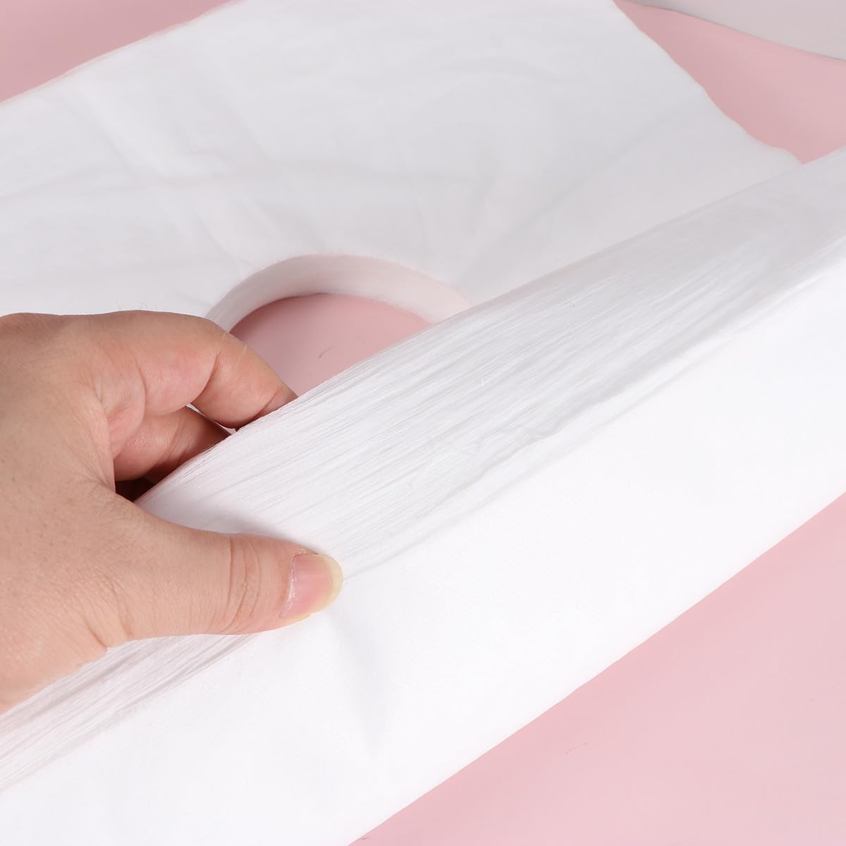 TOYANDONA Almohadas Desechables Orificio Facial para Masaje Cojín No Tejido 200 Unidades Funda Transpirable para Camilla de SPA Higiene y Comodidad Profesional