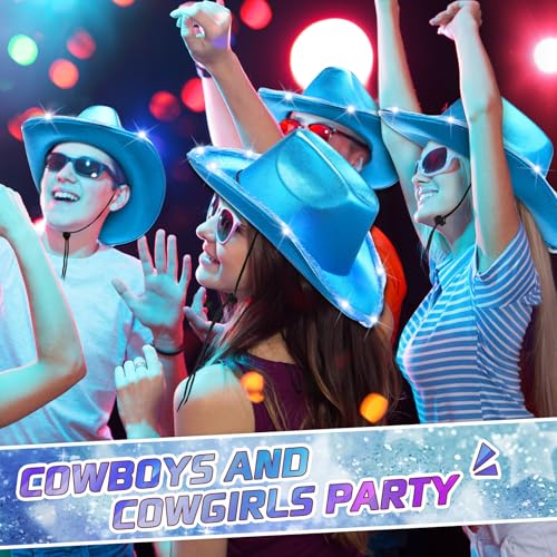 Image of Kigeli 10 Pcs Lights LED Cowboy Hat for Adult LED Flashing Hat for Western Cowboy Women Men Role Play