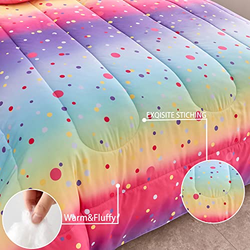 Yogeneg Colorful Polka Dots Kids Comforter Sets Twin Size For Teen Girl &Boys Women, Circles Printed Rainbow Comforter With Pillowcase, Microfiber 2 Piece Bedding Set,All Season (Rainbow C, Twin) #TOP5