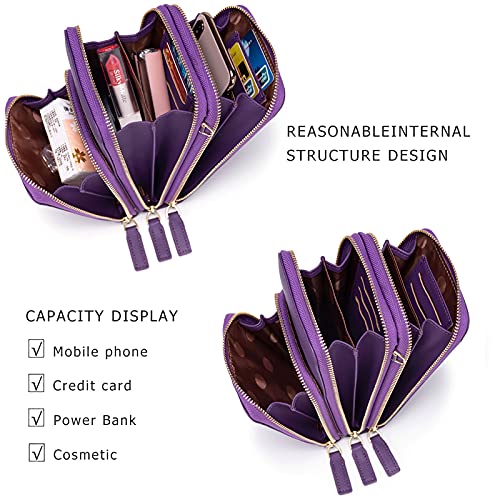 Image of myfriday Small Cell Phone Crossbody Bag, Multi-pocket & 6 Card Slots | 6 card slots, multi-pocket zipper layout and soft synthetic leather keep phone, lipstick, coins and keys ready outdoors