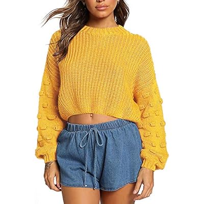 Amazon - Save 61%: Fixmatti Women Cropped Sweaters Crewneck Long Sleeve Knitted Tops