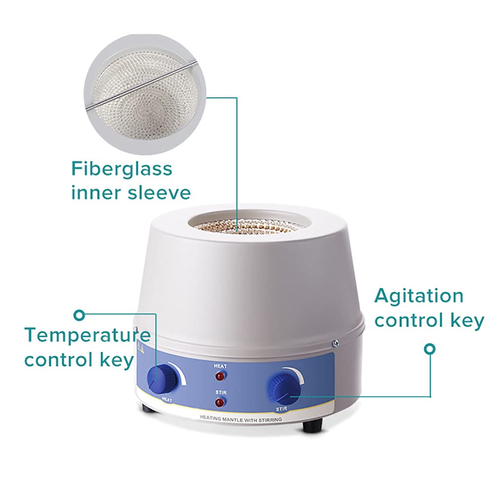 Manto Calefactor con Agitador MagnéTico, Mezclador con Agitador MagnéTico para Calentar Y Agitar, Capacidad De AgitacióN De 100 Ml / 500 Ml / 1000 Ml / 2000 Ml, 100-2400 W, RT A 380 ° C,100ml