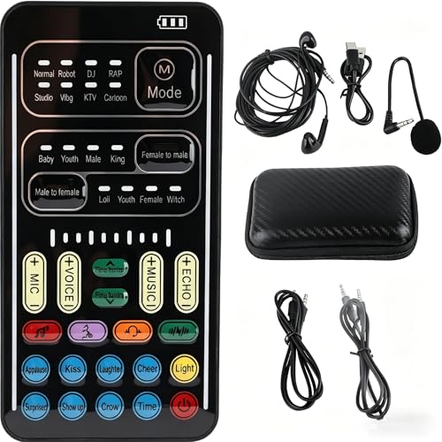 Image of I9 Voice Changer Set, Sound Card for Live Streaming, Portable Voice Modulator, 8 Voice Effects, Compatible with PC, Switch, Android & iOS