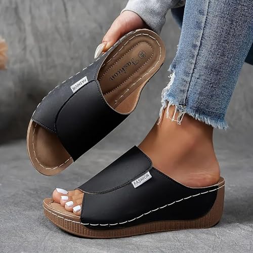 Women's Open Toe Casual Vacation Slippers Arch Support Sandals 2025 Orthopedic Platform Wedge Breathable Sandals4