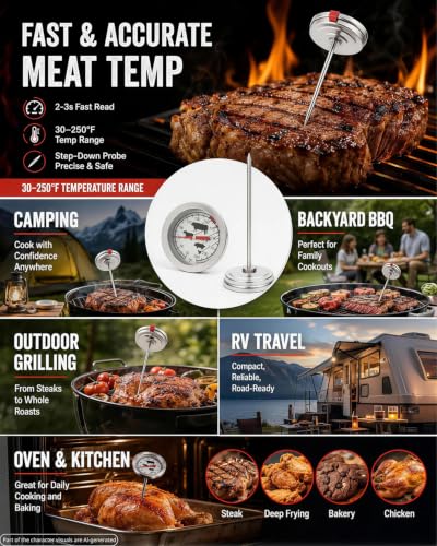 Image of Meat Thermometer Food Thermometer 2 inch Dial with Target Cooking Temperatures
