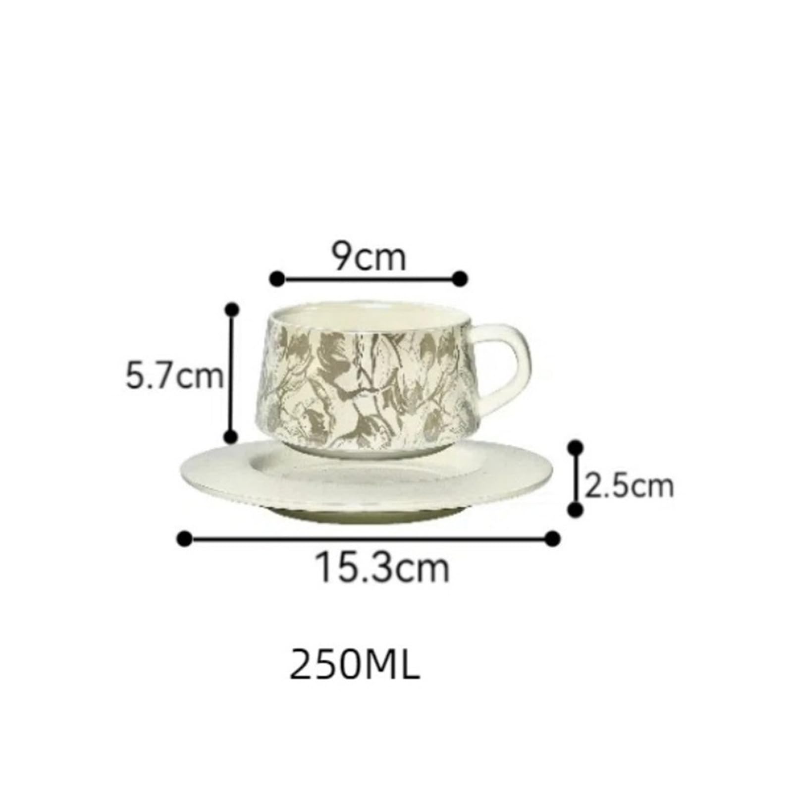Średniowieczny styl tytanowy ceramiczny kubek do kawy i spodek zestaw 250 ml srebrny kubek z kwiatami papugi (mlecznobiały)