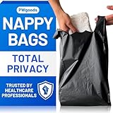 Adult Nappy Bags - 200 Pack, 20% Thicker Sacks, Easy Tie Handles, Odour Free, Discreet Black Plastic, Strong Sanitary Disposal Bag, Large Incontinence Pads