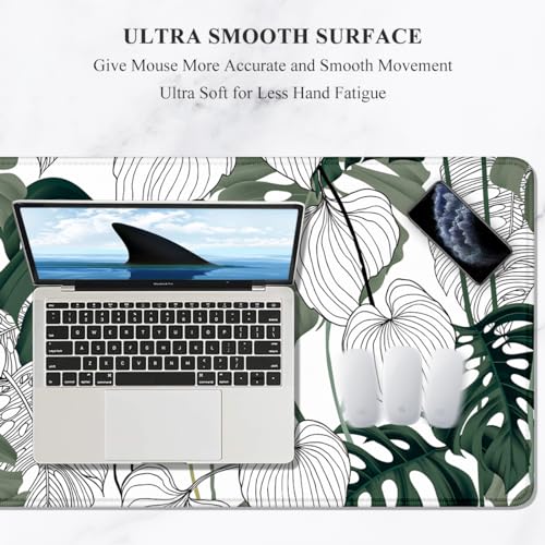 Image of Auhoahsil Desk Mouse Pad, Large Gaming Mousepad, XXL Desk Pad, Extended Long Superior Micro-Weave Cloth Non-Slip Rubber Big Computer Mouse Mat for Gamer, Office & Home, 35 inch x 15 inch, Abstract Monstera
