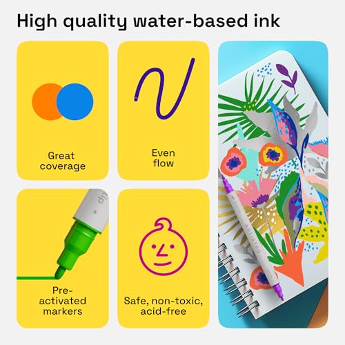 Image of ARTISTRO Acrylic Glass Markers for Wine Glasses and Drinkware (36 Pack), Vibrant Dual Tip Paint Pens for Party Charms & Bar Tools (Brush + Fine Tips)