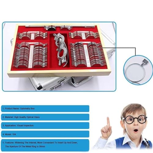 Zestaw oprawek do testów optometrycznych z soczewkami w metalowej oprawie w aluminiowym etui, niezbędny do profesjonalnego użytku optometrystów