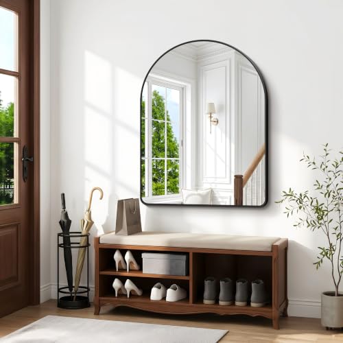 Image of BONEWEI Arched Wall Mirror,40x48 inch Black Arched Mirror Bathroom,Large Vanity Mirror for Over Sink Metal Frame,Tempered Glass Arch Mirrors for Bedroom,Entryway,Living Room,Home Decor Shatter-Proof