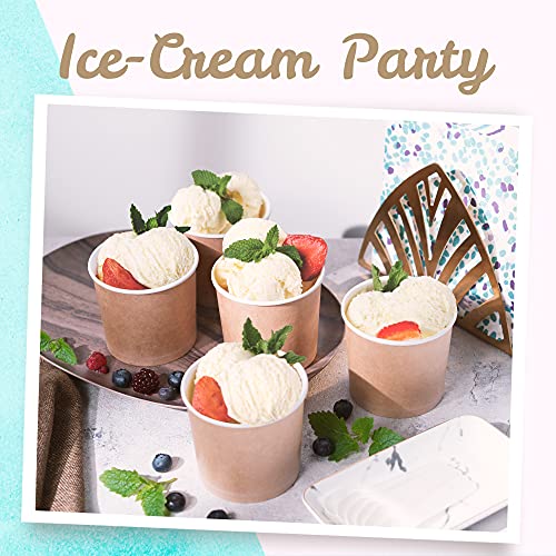 Image of MATICAN Paper Ice Cream Cups - 100-Count 11-Oz Disposable Dessert Bowls for Hot or Cold Food, 11-Ounce Party Supplies Treat Cups for Sundae, Frozen Yogurt, Soup, Brown