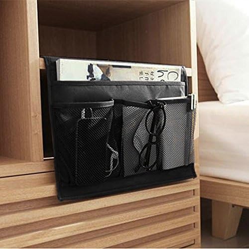 WADY Bedside Organiser 4 Pocket Bed Sofa Hanging Storage Bag Holder Pouch for Book Phone Glasses TV Remote(Black)