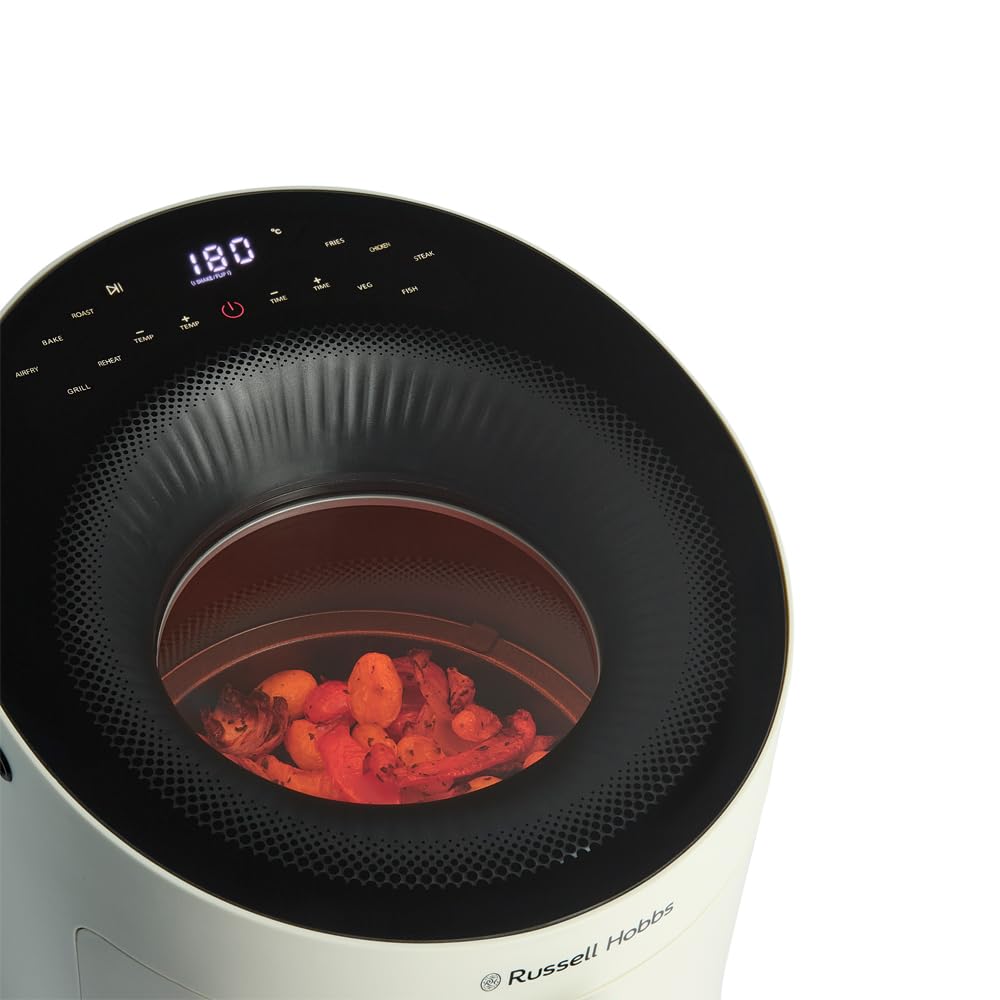Russell Hobbs Friggitrice ad aria Panoramica, 5 L,no olio, 10 programmi di cottura, lavabile in lavastoviglie, friggere, grigliare, cuocere al forno, 200°C, Crema, 27421-56