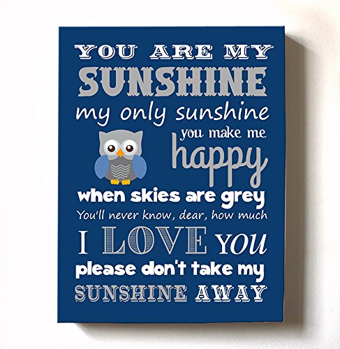 Adorable You are My Sunshine Bedtime Story Rhyme - Woodland Owl Design - Stretched Canvas Nursery Wall Art Decor - Baby Gift idea - Wooden Frame Construction - Ready to Hang 24X30