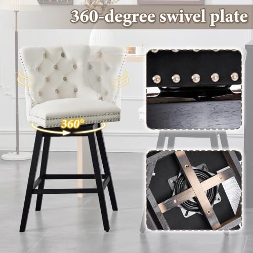 Image of Beige Swivel Bar Stools, Velvet Counter Height Bar Stools Set of 1