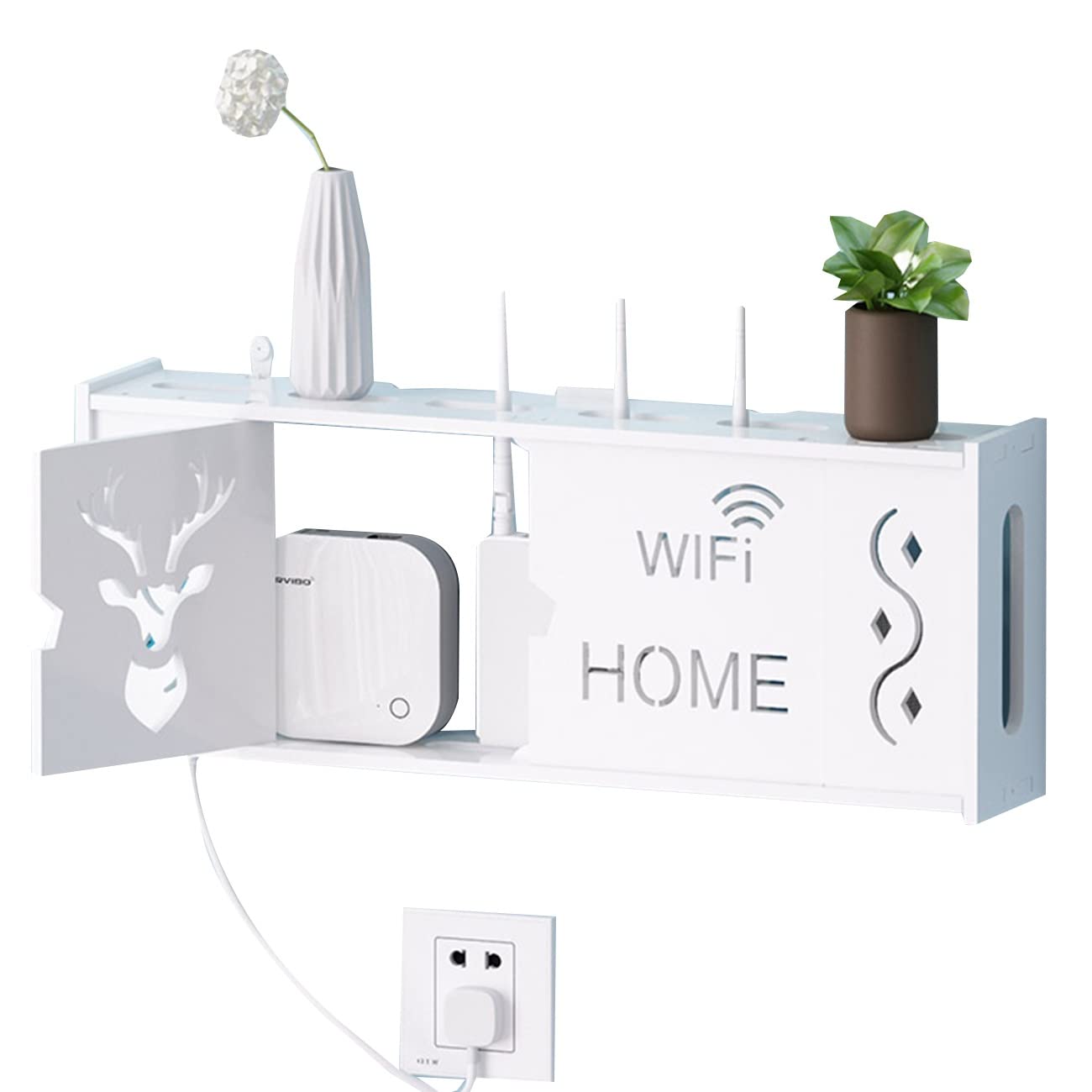 Support de routeur mural blanc et meuble TV flottant de 60cm