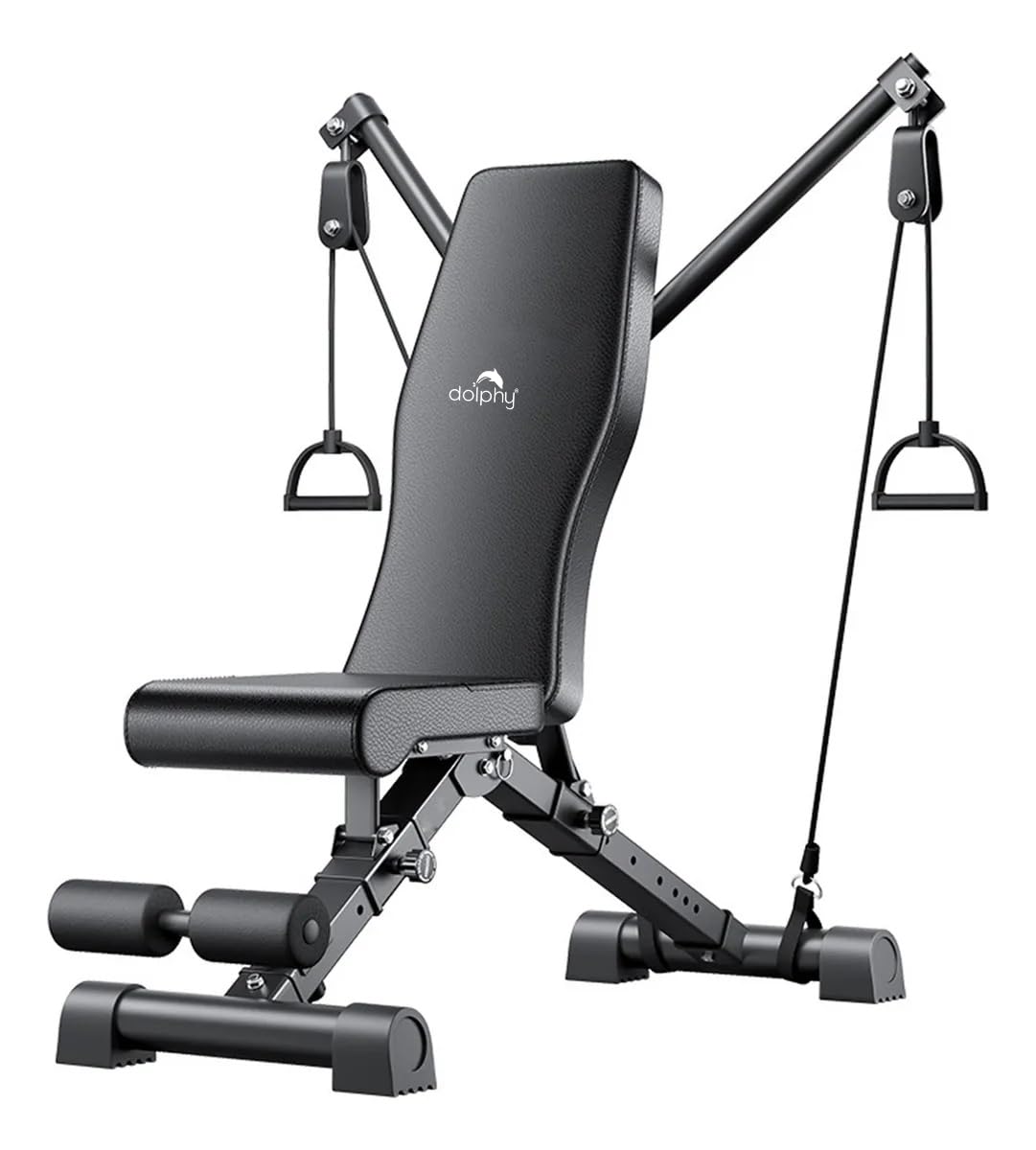 Dolphy Adjustable Weight Bench for Home Gym | Full Body Strength Training Foldable Incline Flat Decline Bench with Resistance Rope Quick Release Folding System- (Black)