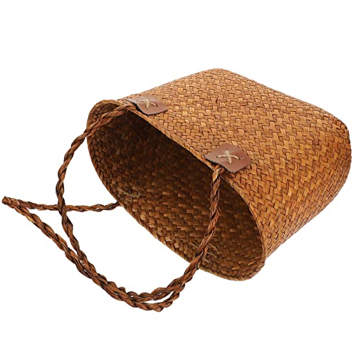 Cabilock Handheld Woven Basket Handle Large Capacity Picnic Basket for Fruits and Vegetables Natural Material for Outdoor Parties and Storage - Image 3
