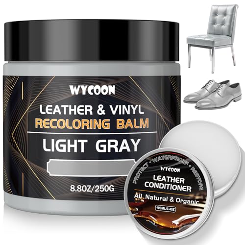 WYCOON Leder Reparatur Set Hellgrau mit Lederfett - Professionelle Lederfarbe & Flüssigleder für Sofas, Autositze, Schuhe, Vinylmöbel – Repariert Verblasste & Zerkratzte Oberflächen