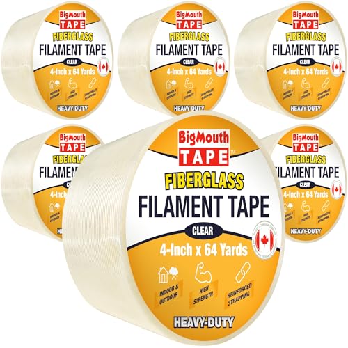 Image of 6 Rolls Fiber Tape, 4-inch x 384-Yards, Available in 6 Sizes, Wide Reinforced Tape, Clear Strapping Tape, Used for Strapping, Fixing, Reinforcing, and Repairing