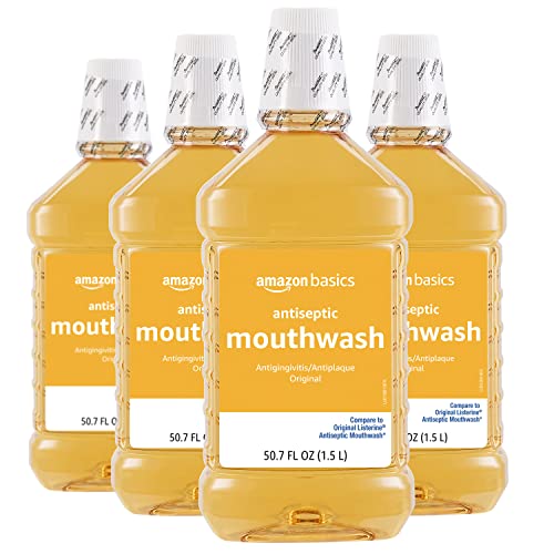 Amazon Basics Antiseptic Mouthwash, Original Flavor, Fights Gingivitis, 1.5 Liter, 50.7 ounce (Pack of 4) (Previously Solimo)