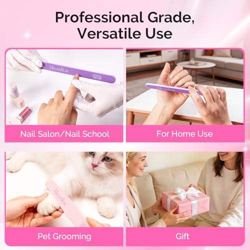 Image of MelodySusie 4Pcs Professional Nail Files 100 /180 Grit, Double Sided Emery Boards for Acrylic, Gel and Natural Nails, Manicure Pedicure Shaping Tools for Home Salon, Pink & Purple