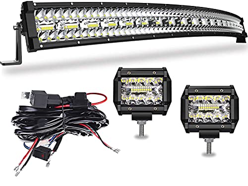 DakRide 42 LED Light Bar Curved Triple Row 900W Flood Spot Combo Beam Off Road Lights 2pc 4inch 60W Spot Driving Fog Lights with Rocker Switch Harness Wiring for Trucks ATV UTV Jeep Boat Pickup