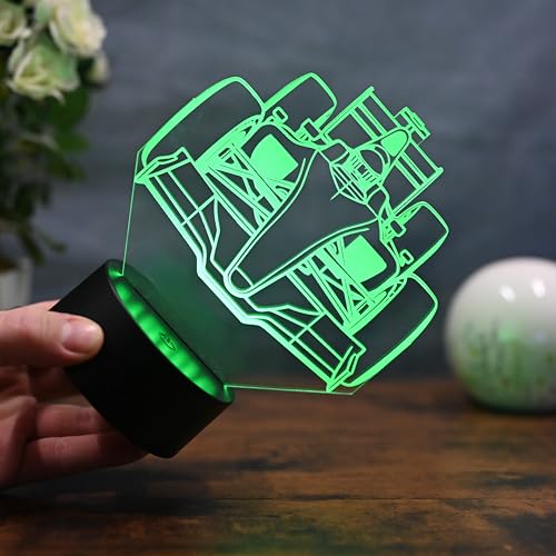 Optechvisual Formel-1 Nachtlicht Lampe, Geschenk für Formal eins Fans Geschenk Idee für Rennfahrer, als Tischlampe, Nachtlicht und Dekor, Premium Tiefengravur für die Ewigkeit