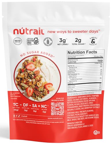 Nutrail LKGRAN011 Nut Granola Cereal, Vanilla Strawberry, No Sugar Added, Keto, Low Carb, Gluten Free, Grain Free, Healthy Breakfast 8 Oz. 1 Count thumb #1