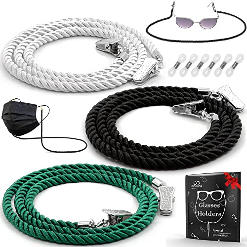 Glasses Strap String Holder Cord - Terylene Eyeglasses Strap Holders - Eye Glasses Accessory Chain - Eyeglass Chains for Women Men - Glasses Lanyard Around Neck - 3 Pcs (Silver)