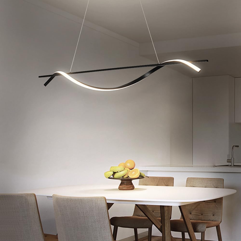 Lampe Suspendue linéaire à LED, plafonnier Noir, éclairage Suspendu en Forme de Vague, 3000K, pour îlot de Cuisine, lustres pour Salle à Manger, Chambre à Coucher, Lampes de Bureau
